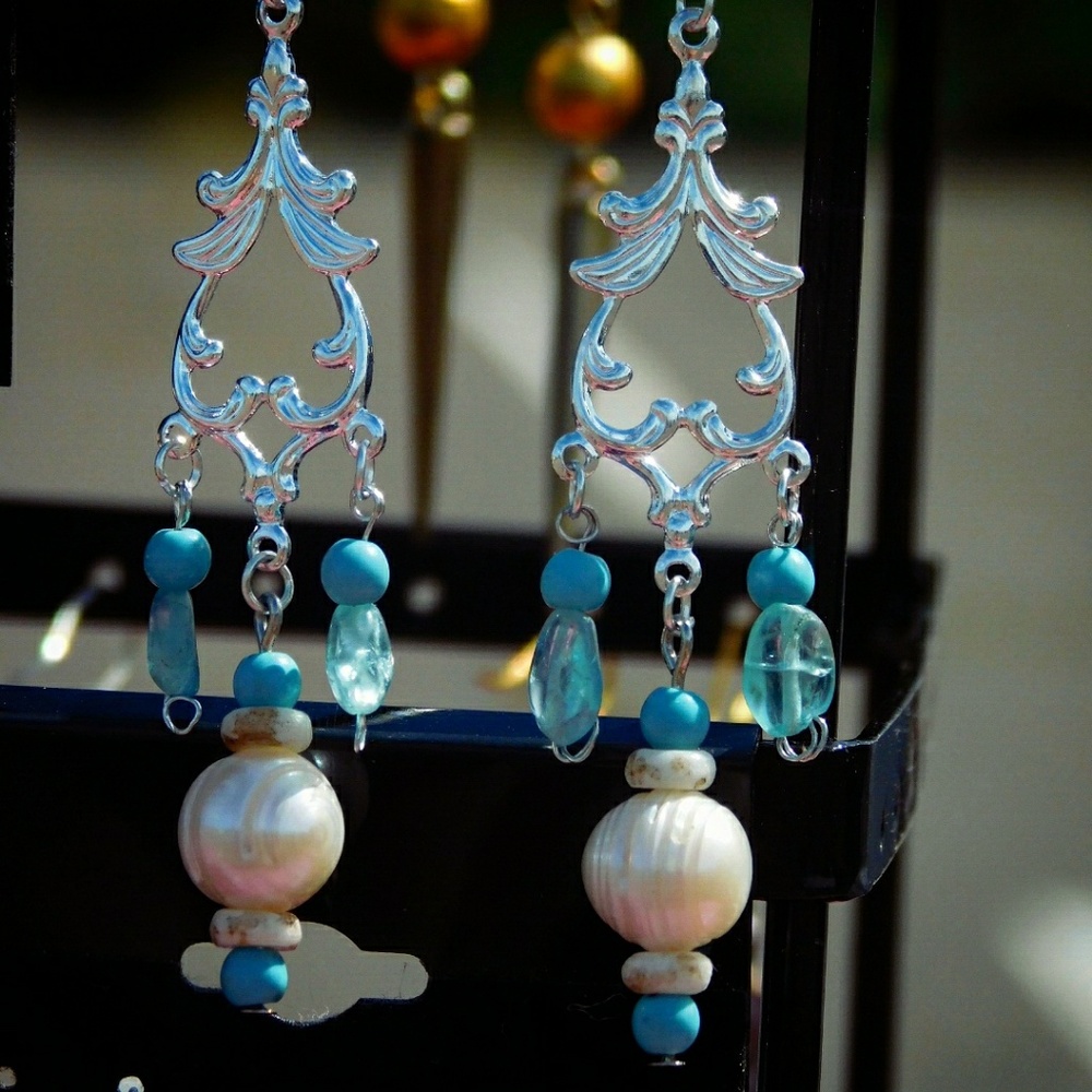 REAL SILVER PEARL TURQUOISE earrings